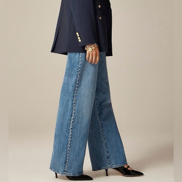J.Crew Studded Lower Rise Wide Leg Jean 1984 - Picture 5 of 12